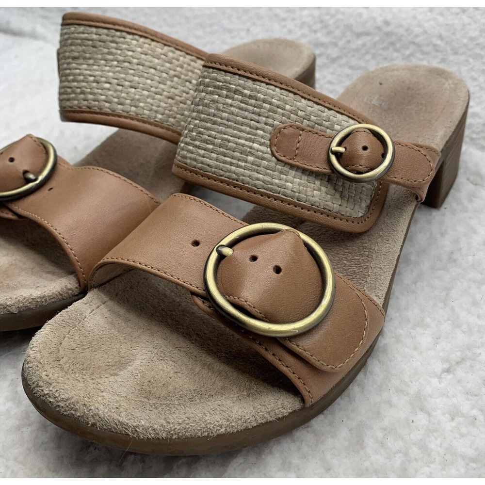 Dansko Debby Wedge Sandals Womens 39 Full Grain Raffia Tan Brown Leather Woven - Picture 4 of 14